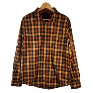 Guess Men's L Brown Orange Plaid Shirt Slim Fit‎ Heritage Retro Casual